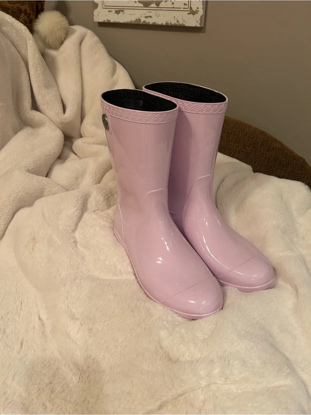 UGG Glossy  Mid Calf Rain Boots ( Lavender color)